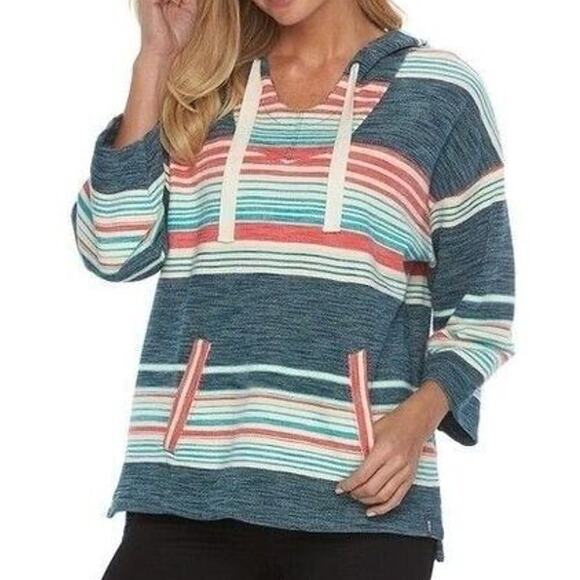 Woolrich Hoodie Womens Medium Blue Harbor Stripe Quinn Pullover Organic Cotton - Picture 1 of 15